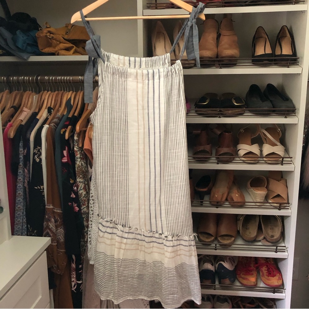 Maeve for Anthropologie blue and white striped midi dress. Size M, EUC